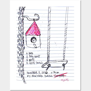 Birdhouse Rope Swing Doodle Black Posters and Art